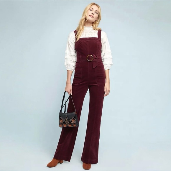 Free People Pants - Free People Jumpsuit We The Free Party Starter Corduroy Overall Size 10 Berry